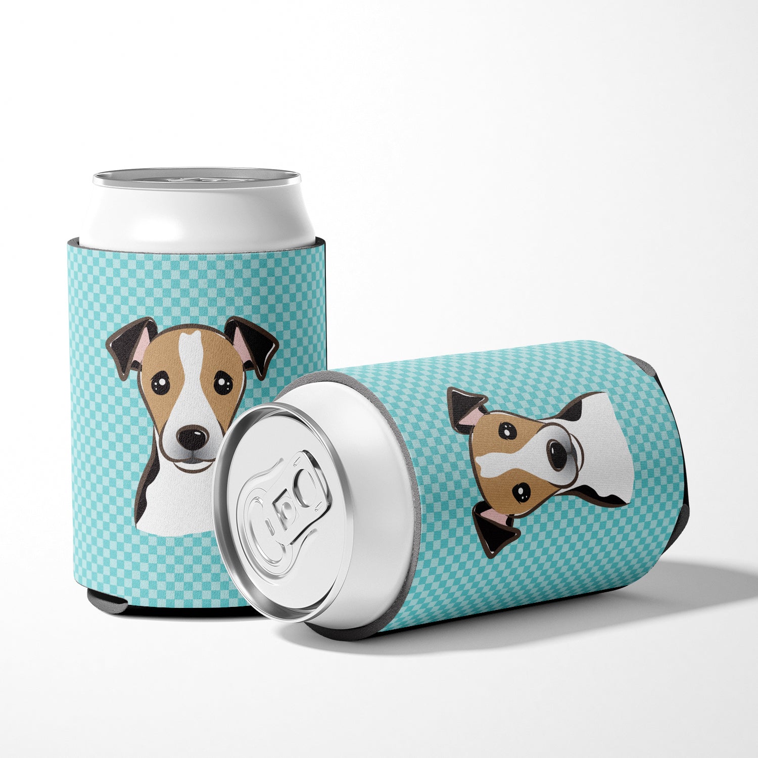 Checkerboard Blue Jack Russell Terrier Can or Bottle Hugger BB1199CC