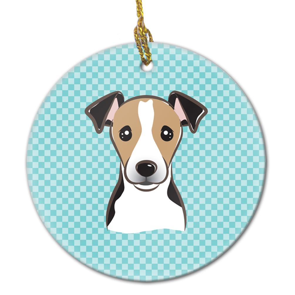Checkerboard Blue Jack Russell Terrier Ceramic Ornament BB1199CO1 by Caroline&#39;s Treasures
