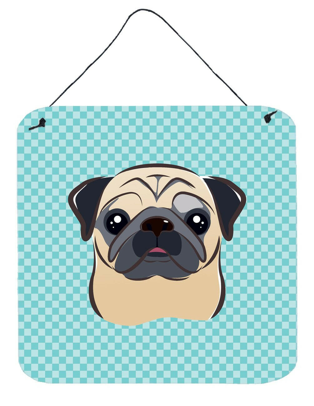 Checkerboard Blue Fawn Pug Wall or Door Hanging Prints BB1200DS66 by Caroline&#39;s Treasures