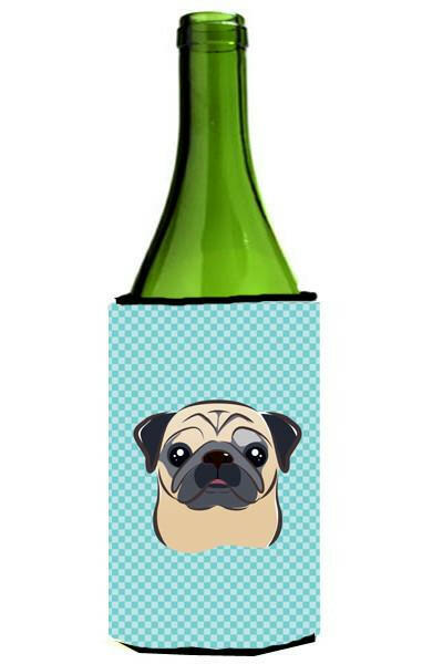 Checkerboard Blue Fawn Pug Wine Bottle Beverage Insulator Hugger BB1200LITERK by Caroline&#39;s Treasures