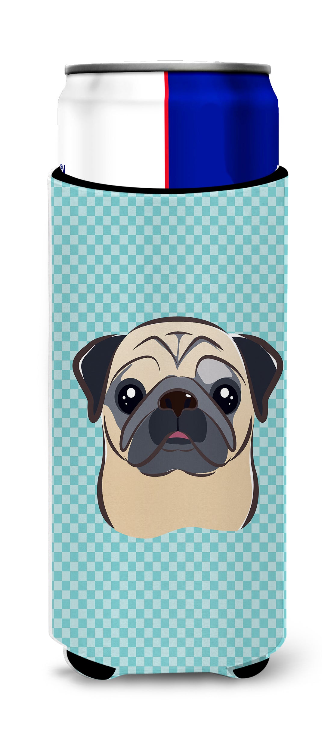 Checkerboard Blue Fawn Pug Ultra Beverage Insulators for slim cans BB1200MUK