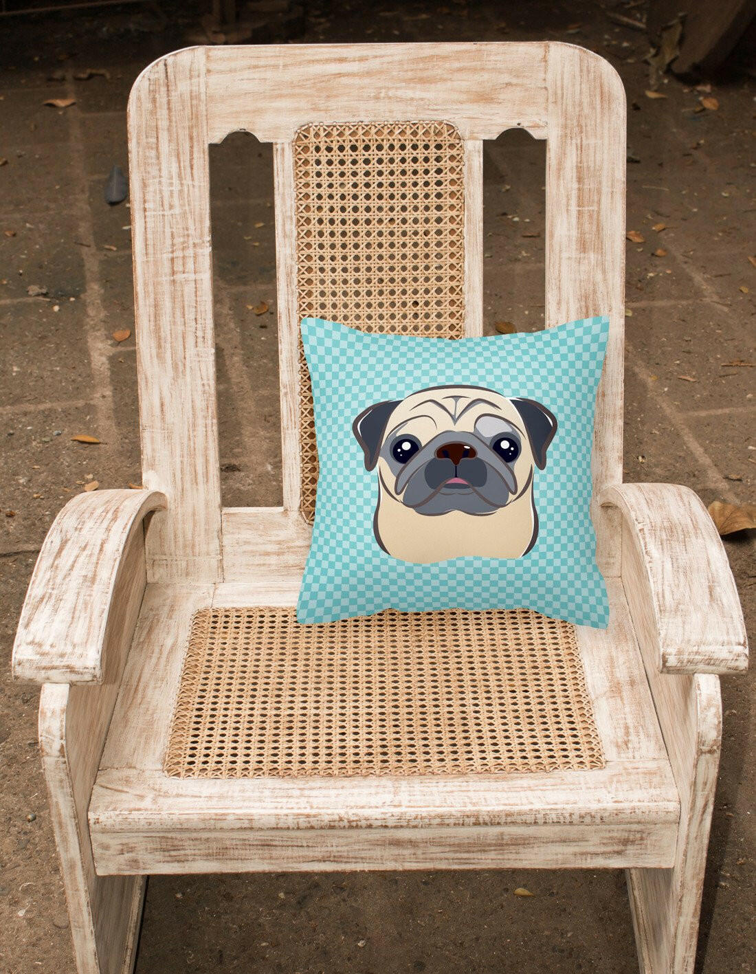Checkerboard Blue Fawn Pug Canvas Fabric Decorative Pillow BB1200PW1414 - the-store.com