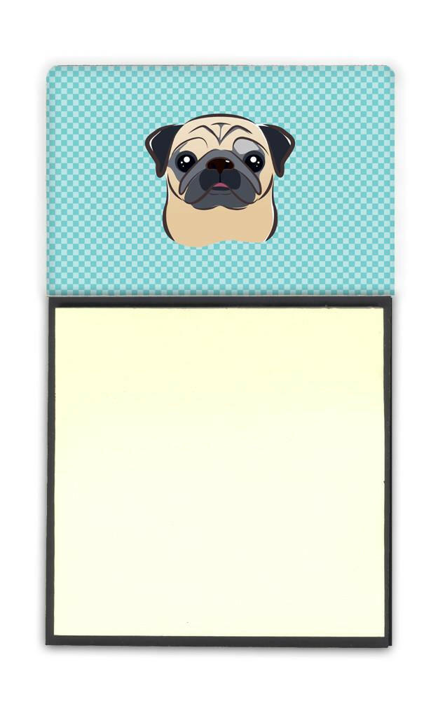 Checkerboard Blue Fawn Pug Refiillable Sticky Note Holder or Postit Note Dispenser BB1200SN by Caroline&#39;s Treasures