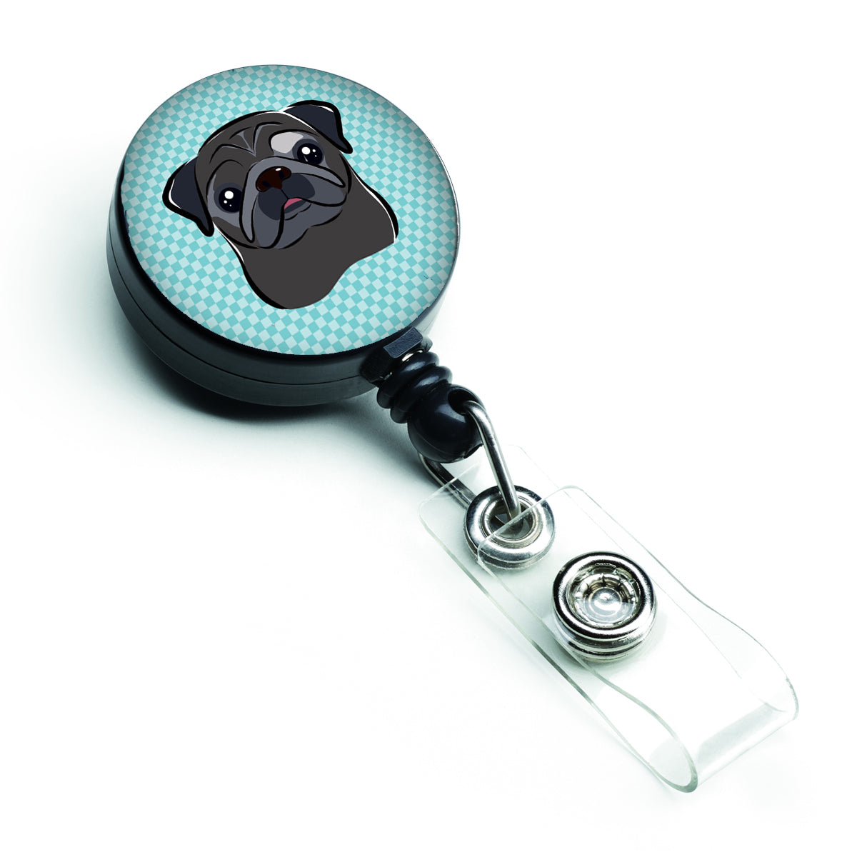Checkerboard Blue Black Pug Retractable Badge Reel BB1201BR.