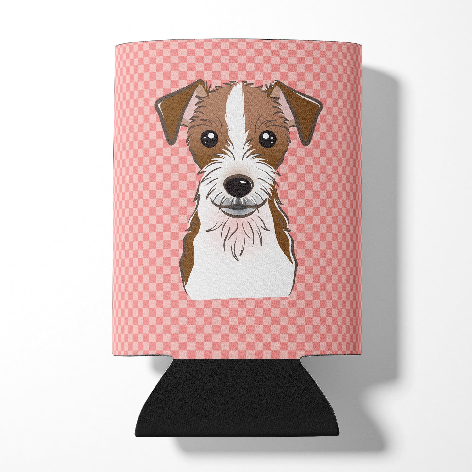 Checkerboard Pink Jack Russell Terrier Can or Bottle Hugger BB1202CC