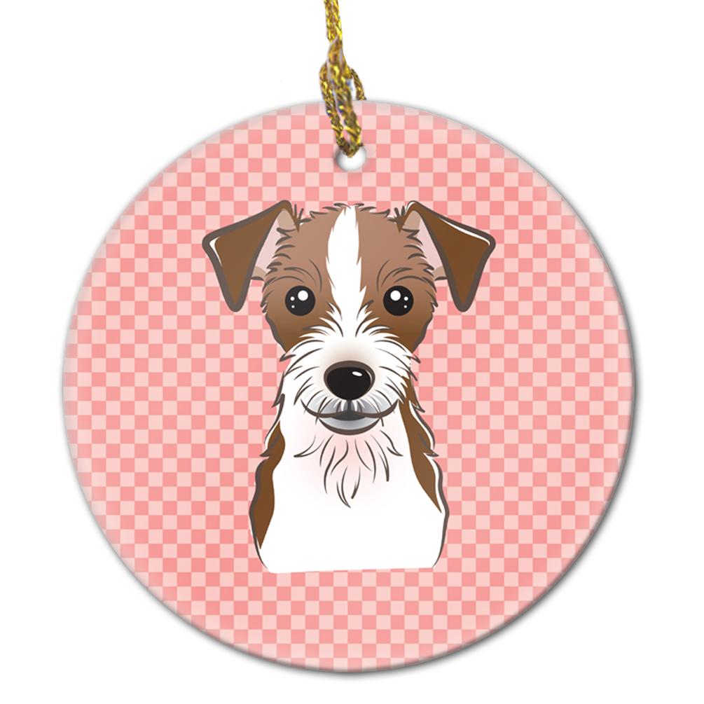 Checkerboard Pink Jack Russell Terrier Ceramic Ornament BB1202CO1 by Caroline&#39;s Treasures
