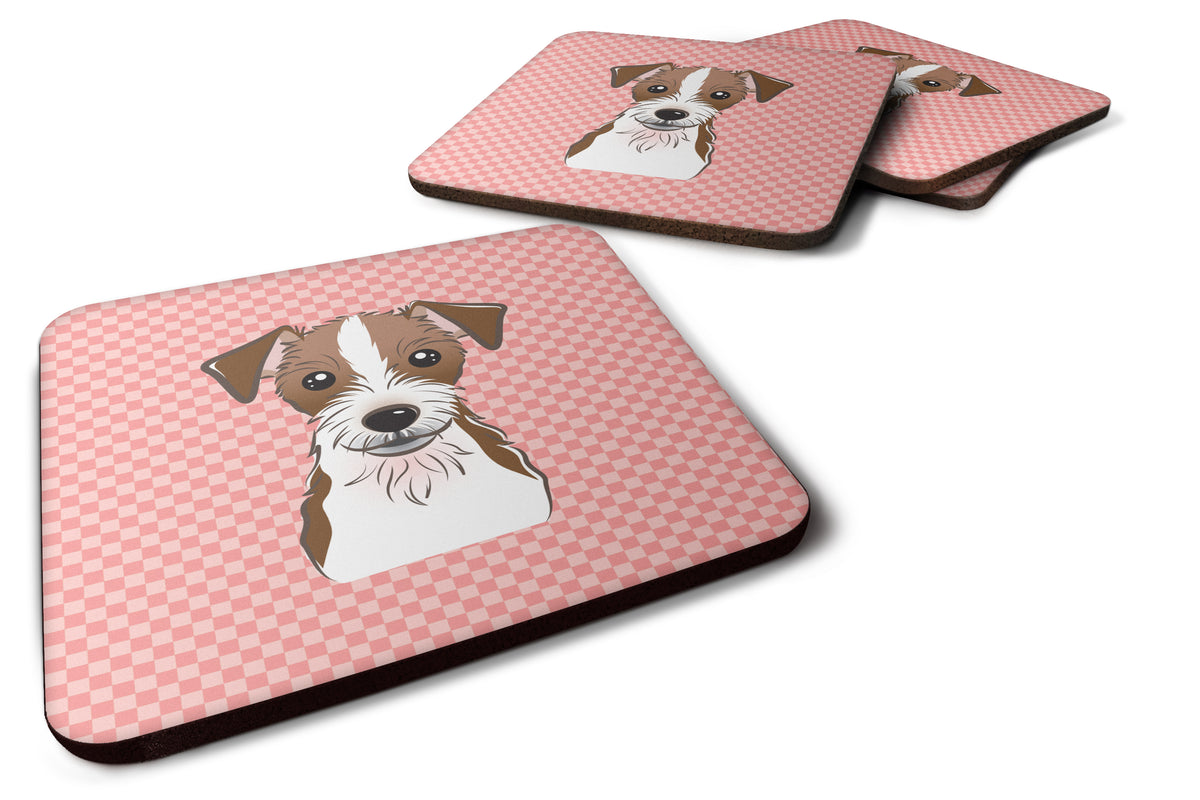 Set of 4 Checkerboard Pink Jack Russell Terrier Foam Coasters BB1202FC - the-store.com