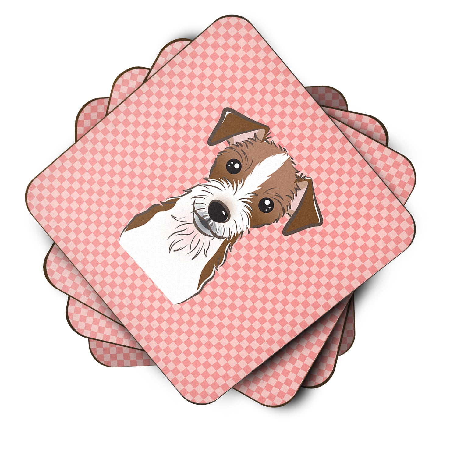 Set of 4 Checkerboard Pink Jack Russell Terrier Foam Coasters BB1202FC - the-store.com