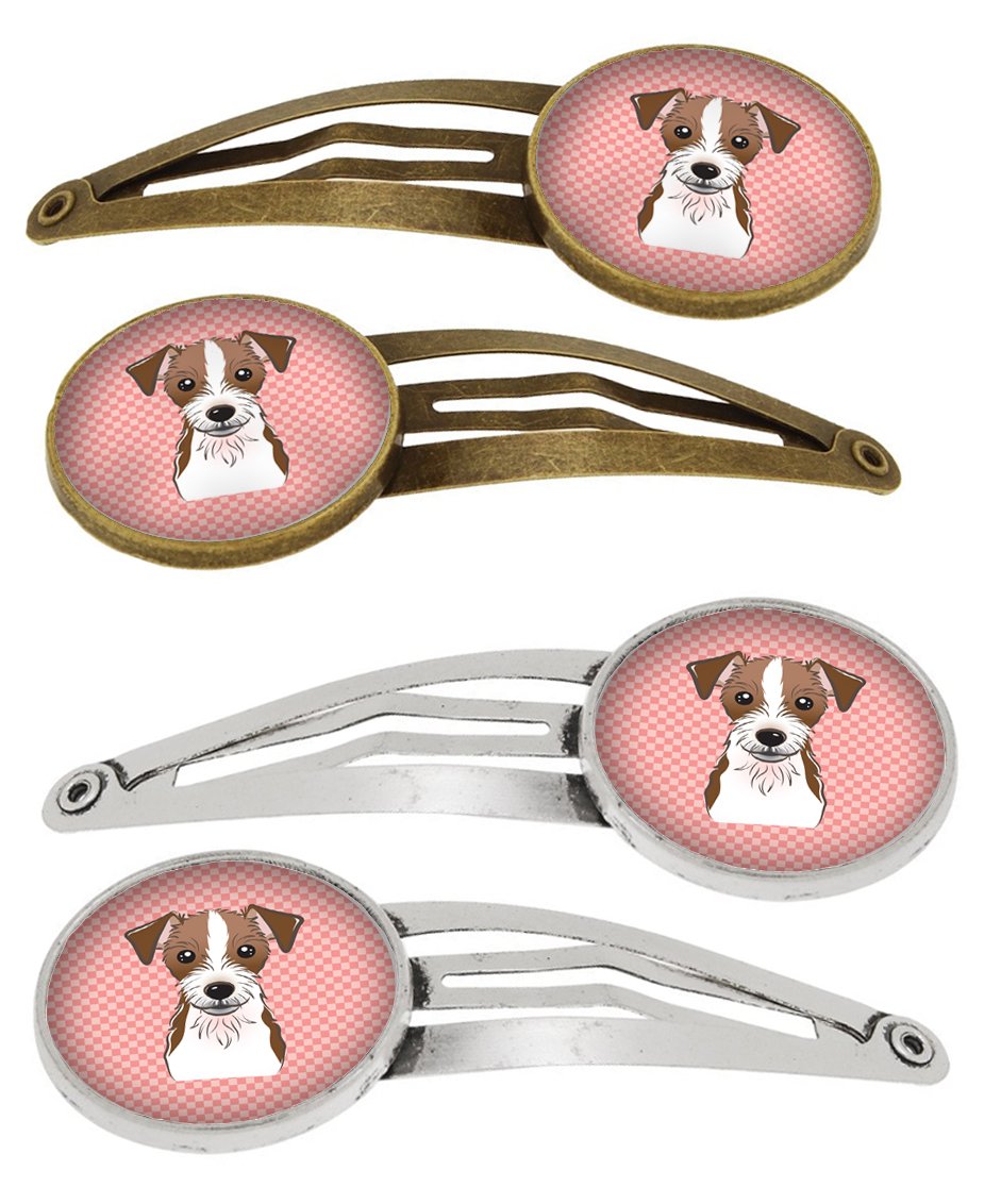 Checkerboard Pink Jack Russell Terrier Set of 4 Barrettes Hair Clips BB1202HCS4 by Caroline&#39;s Treasures