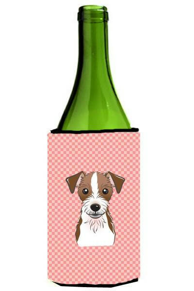 Checkerboard Pink Jack Russell Terrier Wine Bottle Beverage Insulator Hugger BB1202LITERK by Caroline&#39;s Treasures