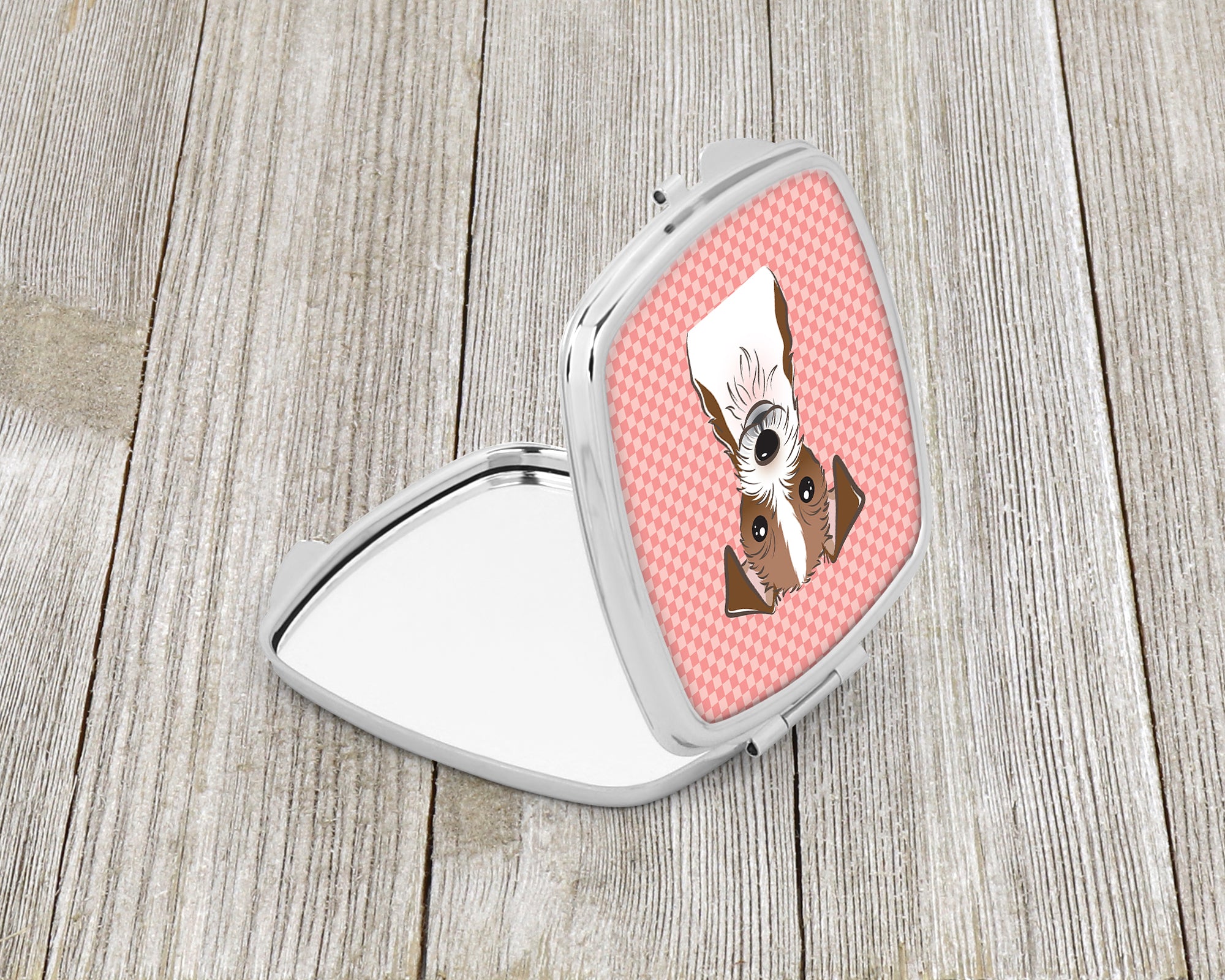 Checkerboard Pink Jack Russell Terrier Compact Mirror BB1202SCM  the-store.com.