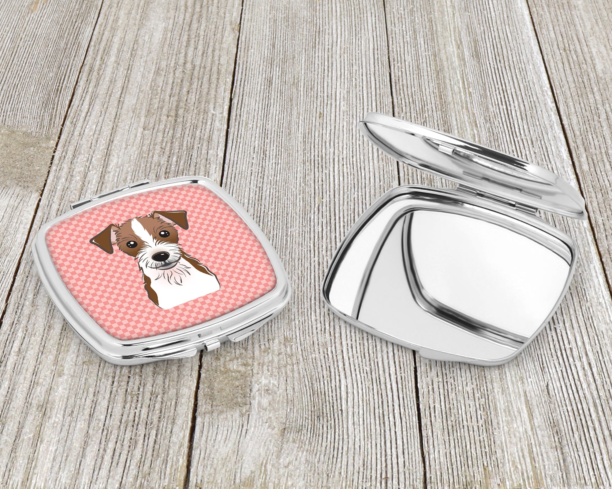 Checkerboard Pink Jack Russell Terrier Compact Mirror BB1202SCM  the-store.com.