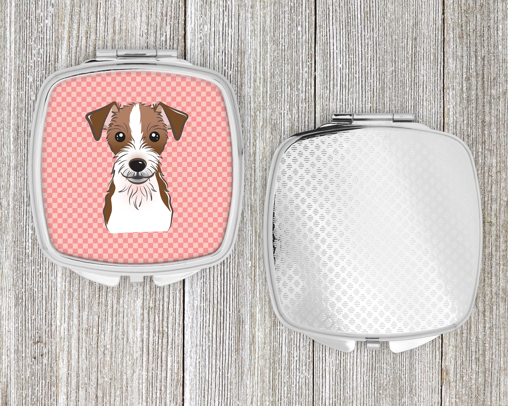 Checkerboard Pink Jack Russell Terrier Compact Mirror BB1202SCM