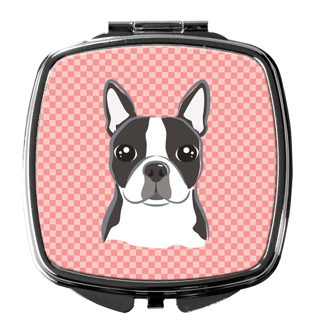 Checkerboard Pink Boston Terrier Compact Mirror BB1203SCM