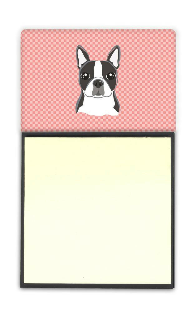 Checkerboard Pink Boston Terrier Refiillable Sticky Note Holder or Postit Note Dispenser BB1203SN by Caroline's Treasures