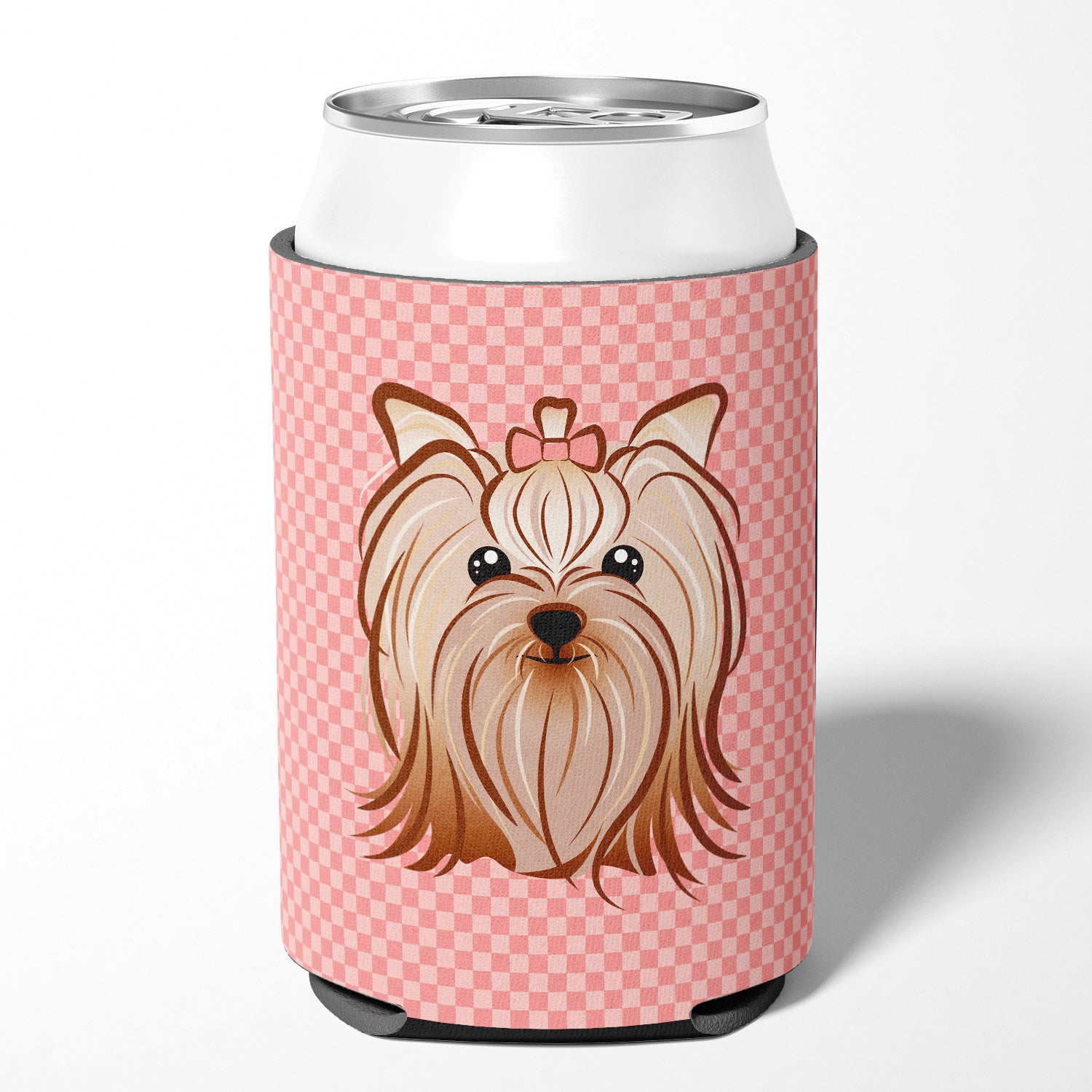 Checkerboard Pink Yorkie Yorkshire Terrier Can or Bottle Hugger BB1204CC.