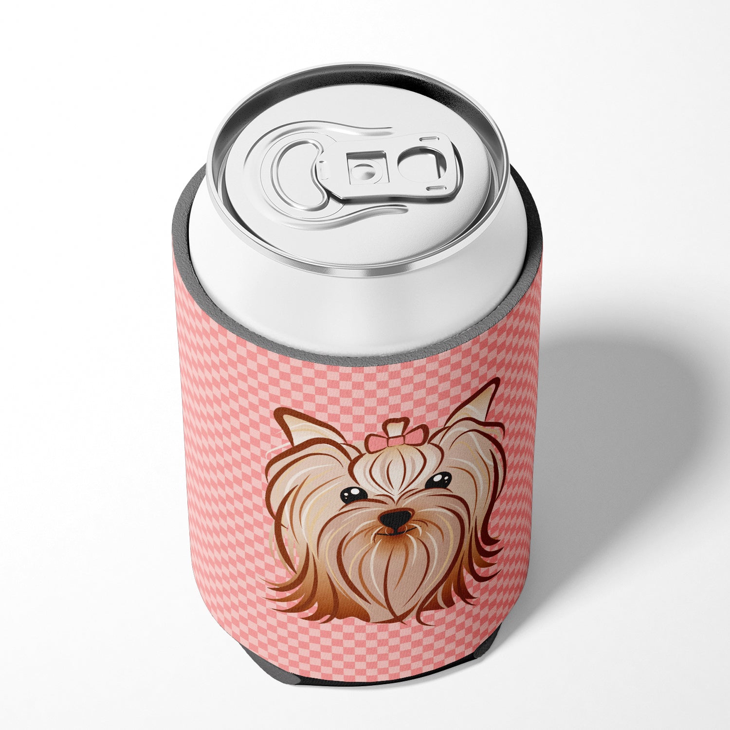 Checkerboard Pink Yorkie Yorkshire Terrier Can or Bottle Hugger BB1204CC