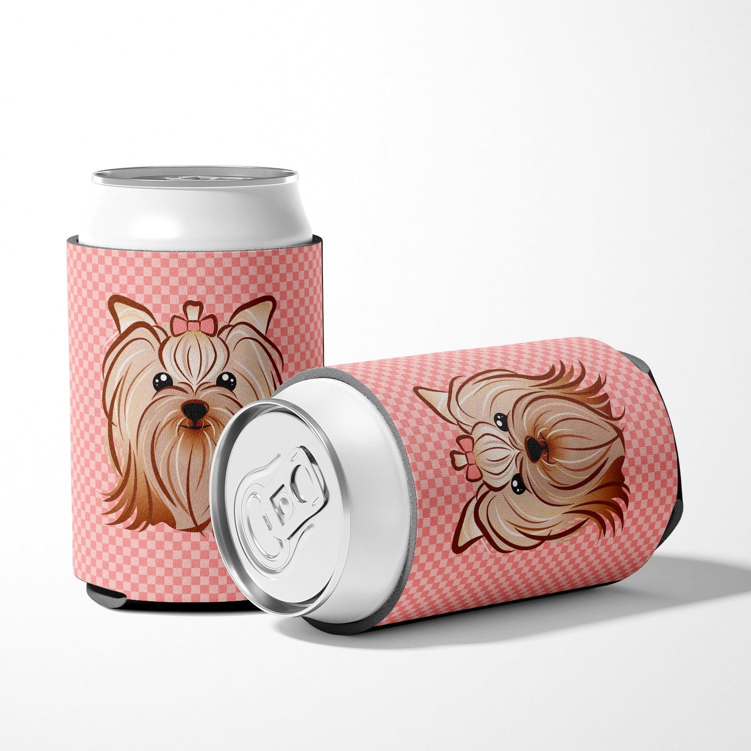 Checkerboard Pink Yorkie Yorkshire Terrier Can or Bottle Hugger BB1204CC