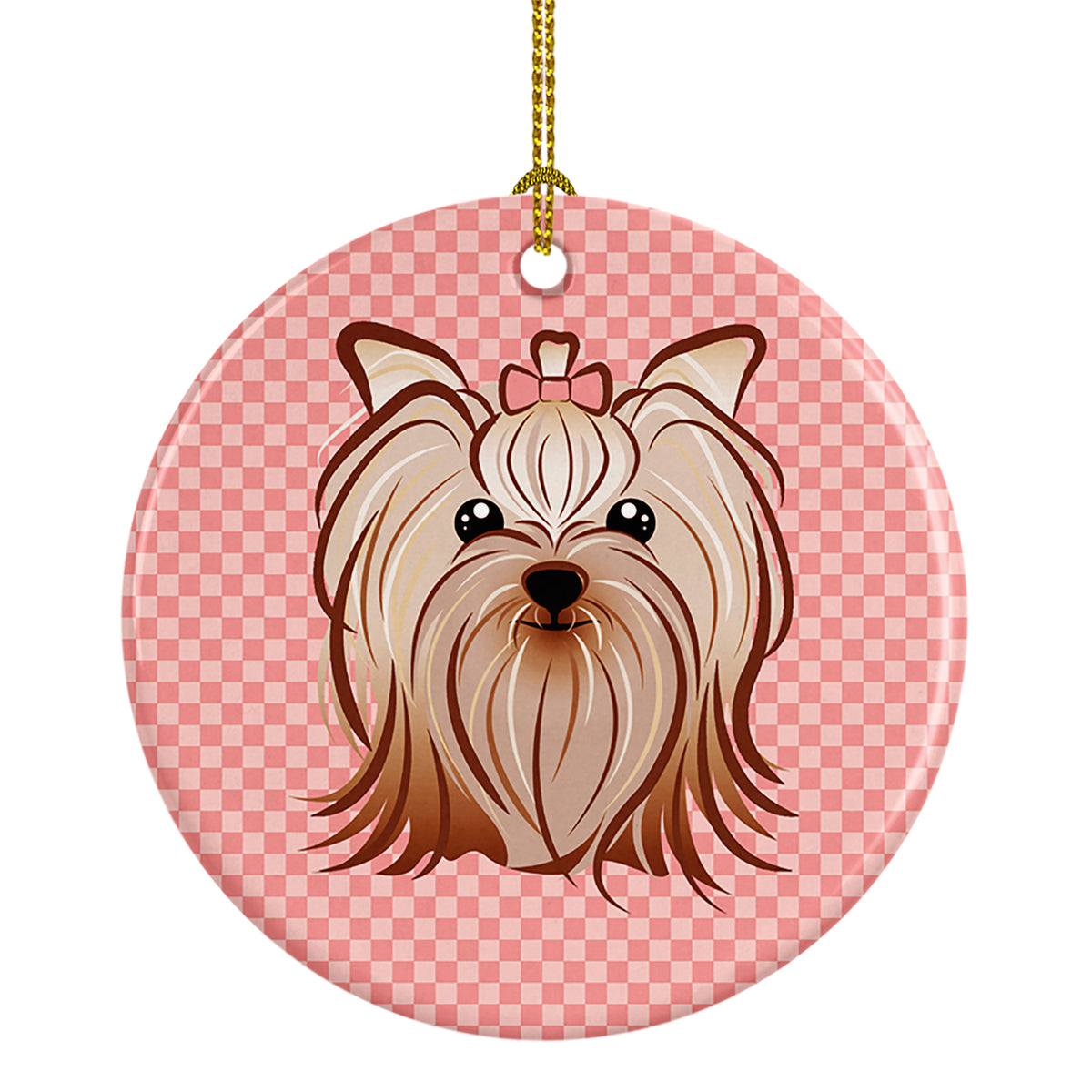 Checkerboard Pink Yorkie Yorkishire Terrier Ceramic Ornament BB1204CO1 - the-store.com