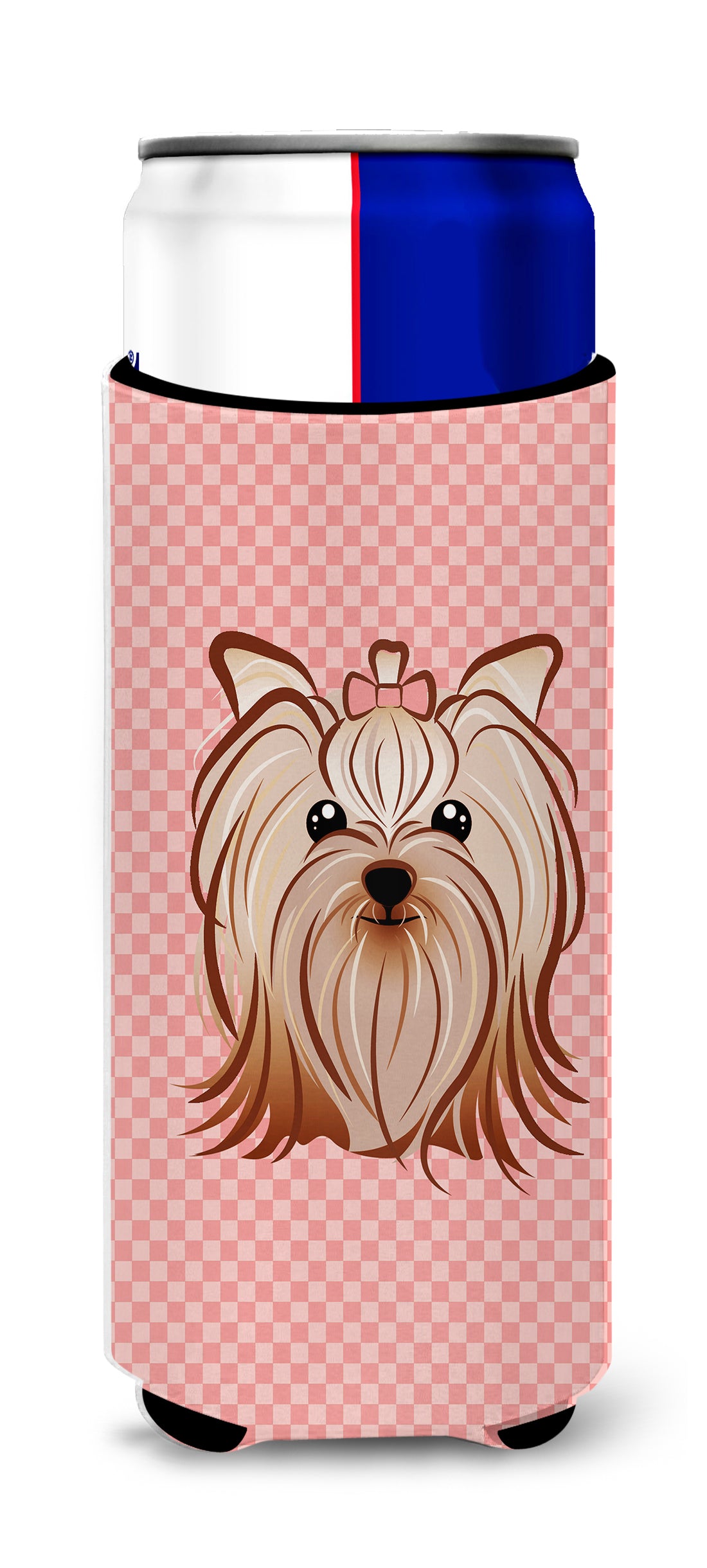 Checkerboard Pink Yorkie Yorkshire Terrier Ultra Beverage Insulators for slim cans