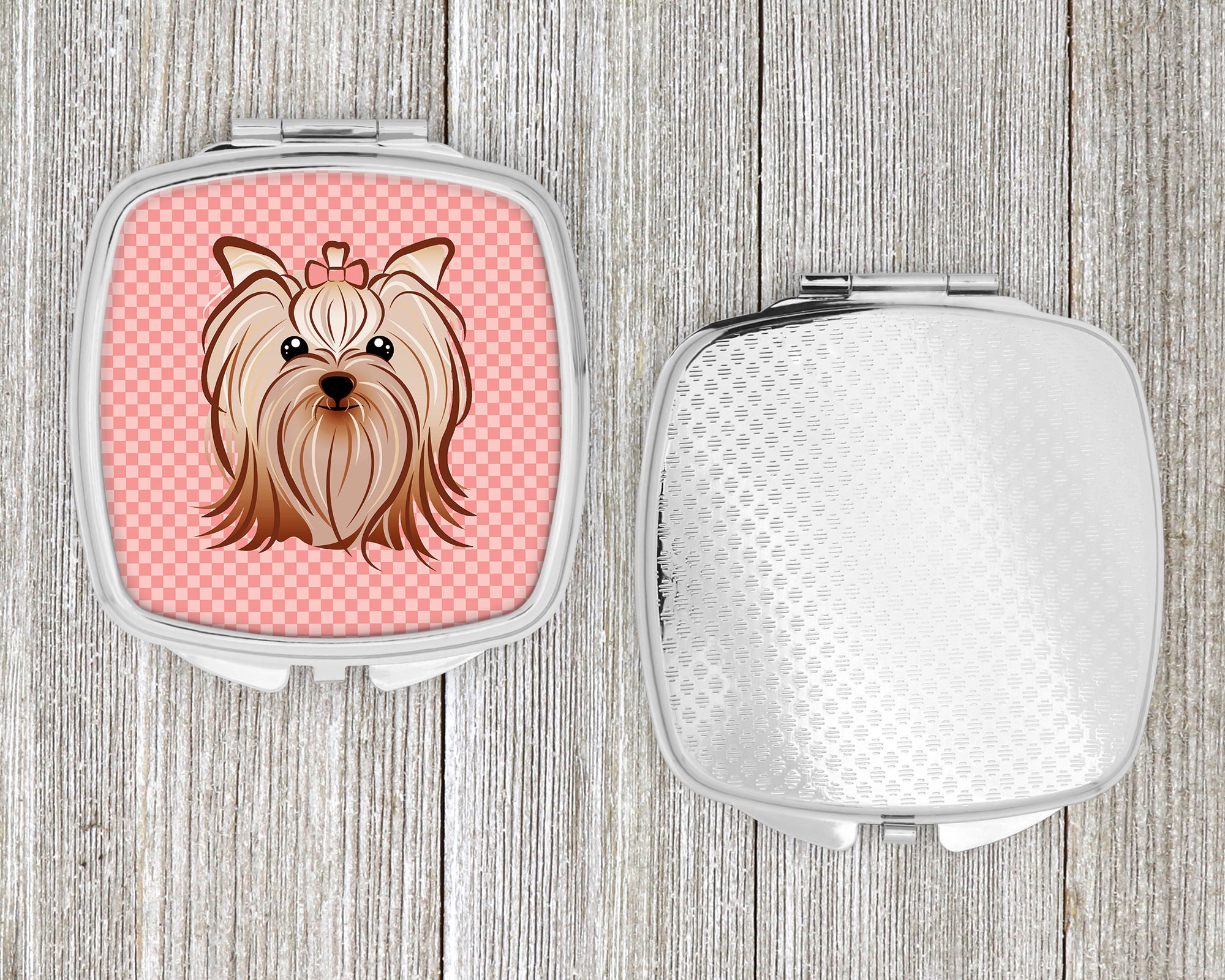 Checkerboard Pink Yorkie Yorkshire Terrier Compact Mirror BB1204SCM