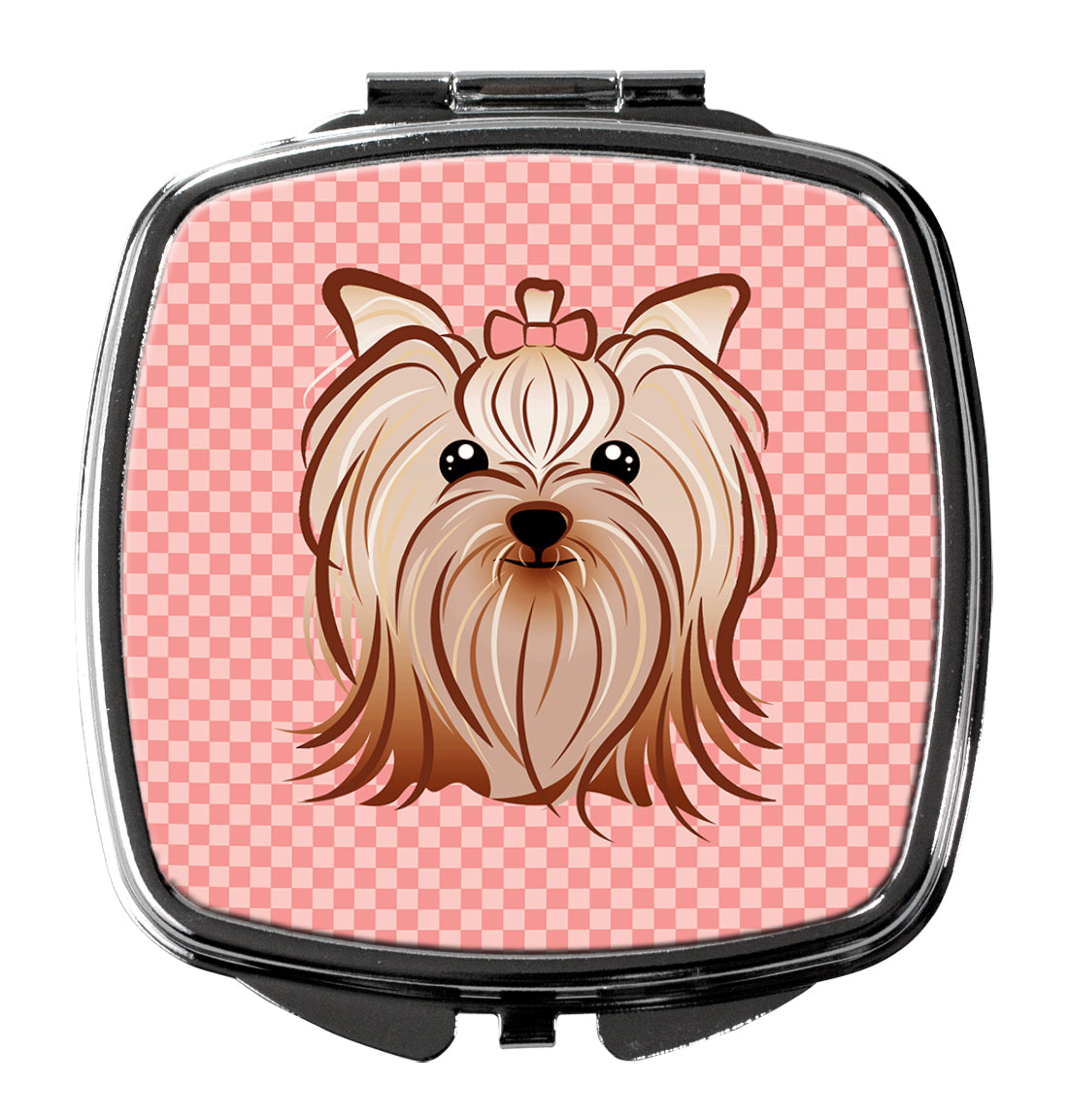 Checkerboard Pink Yorkie Yorkshire Terrier Compact Mirror BB1204SCM  the-store.com.