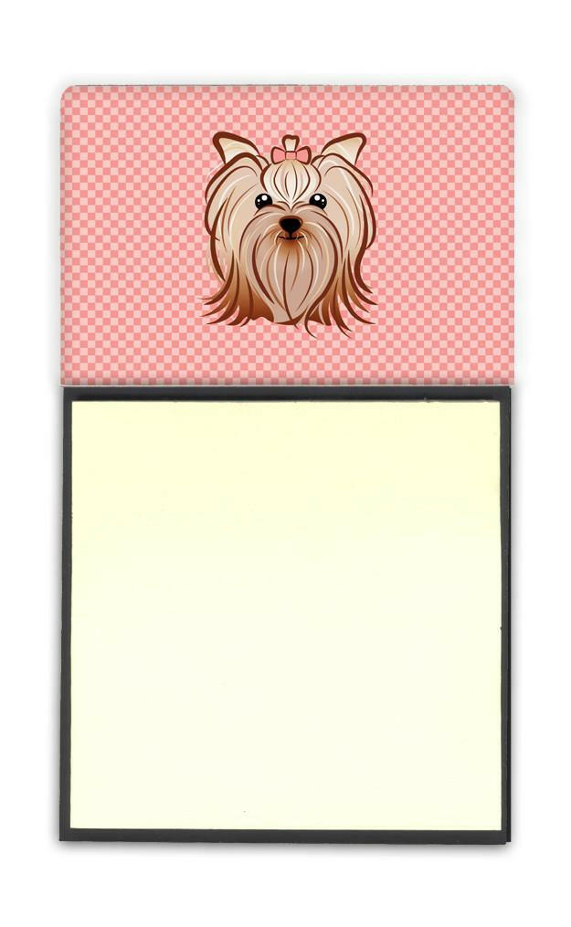 Checkerboard Pink Yorkie Yorkshire Terrier Refiillable Sticky Note Holder or Postit Note Dispenser BB1204SN by Caroline&#39;s Treasures
