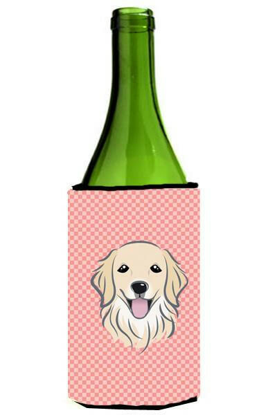 Checkerboard Pink Golden Retriever Wine Bottle Beverage Insulator Hugger BB1205LITERK by Caroline&#39;s Treasures