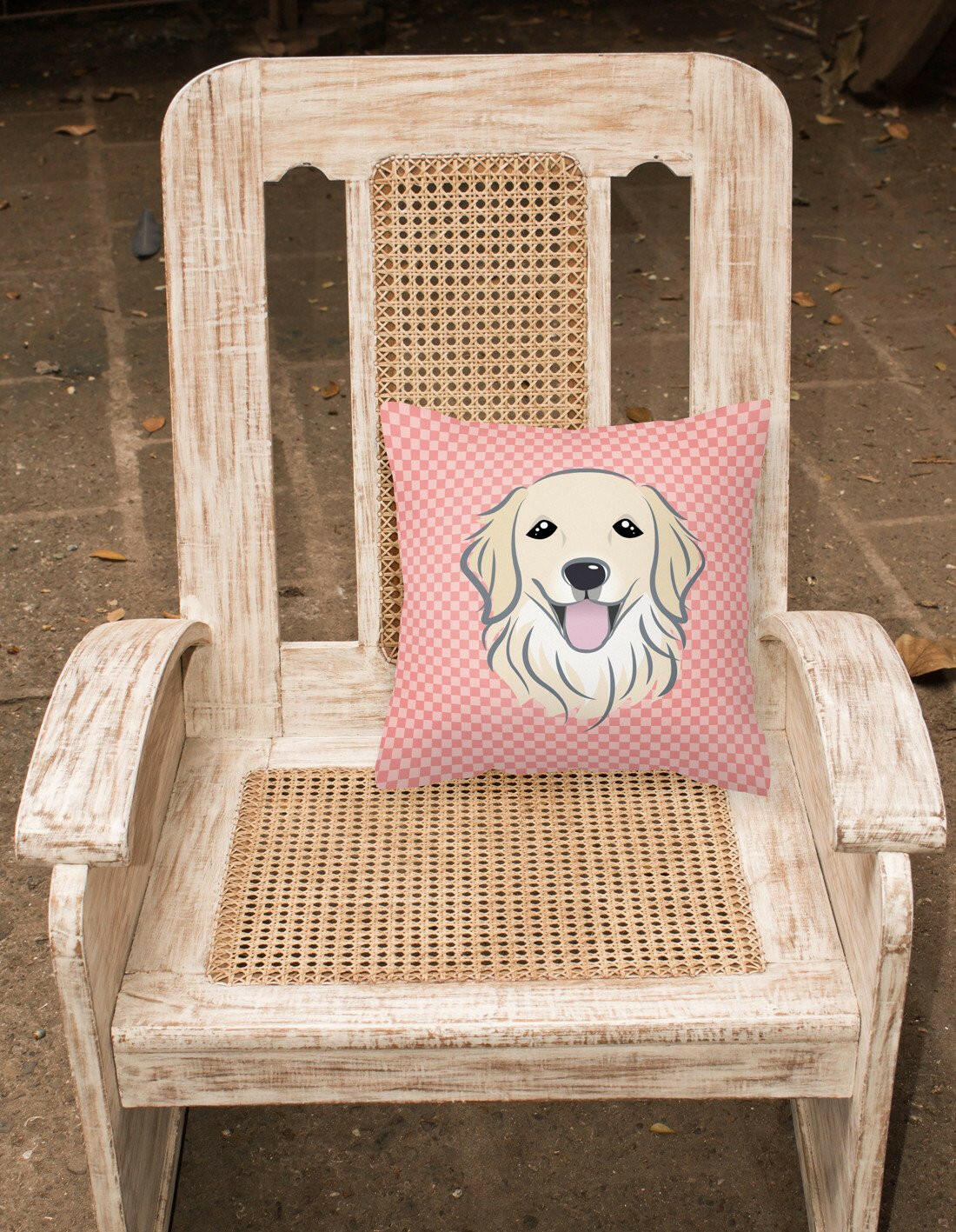 Checkerboard Pink Golden Retriever Canvas Fabric Decorative Pillow BB1205PW1414 - the-store.com