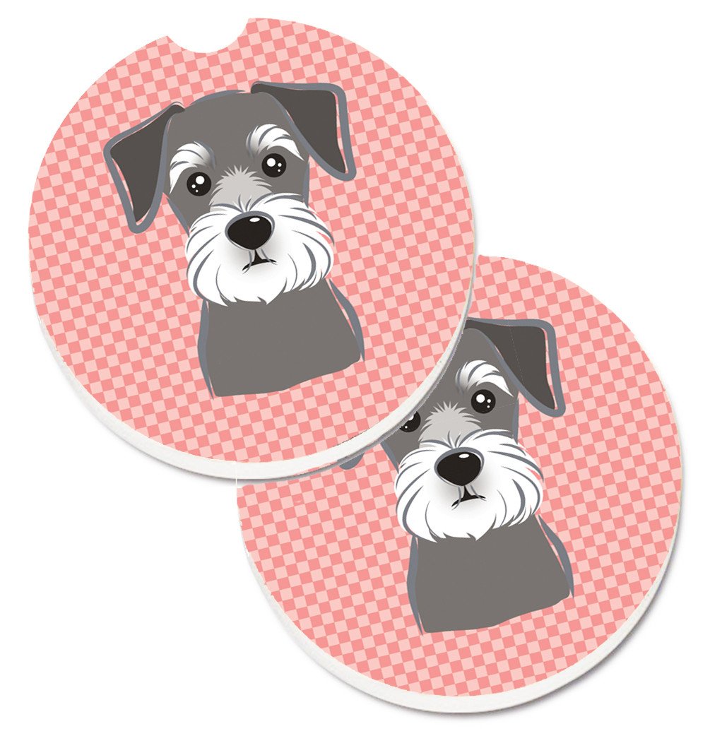 Checkerboard Pink Schnauzer Set of 2 Cup Holder Car Coasters BB1206CARC by Caroline&#39;s Treasures