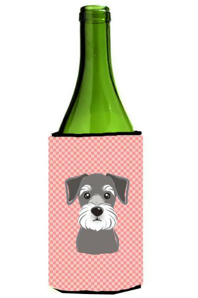 Checkerboard Pink Schnauzer Wine Bottle Beverage Insulator Hugger BB1206LITERK by Caroline&#39;s Treasures