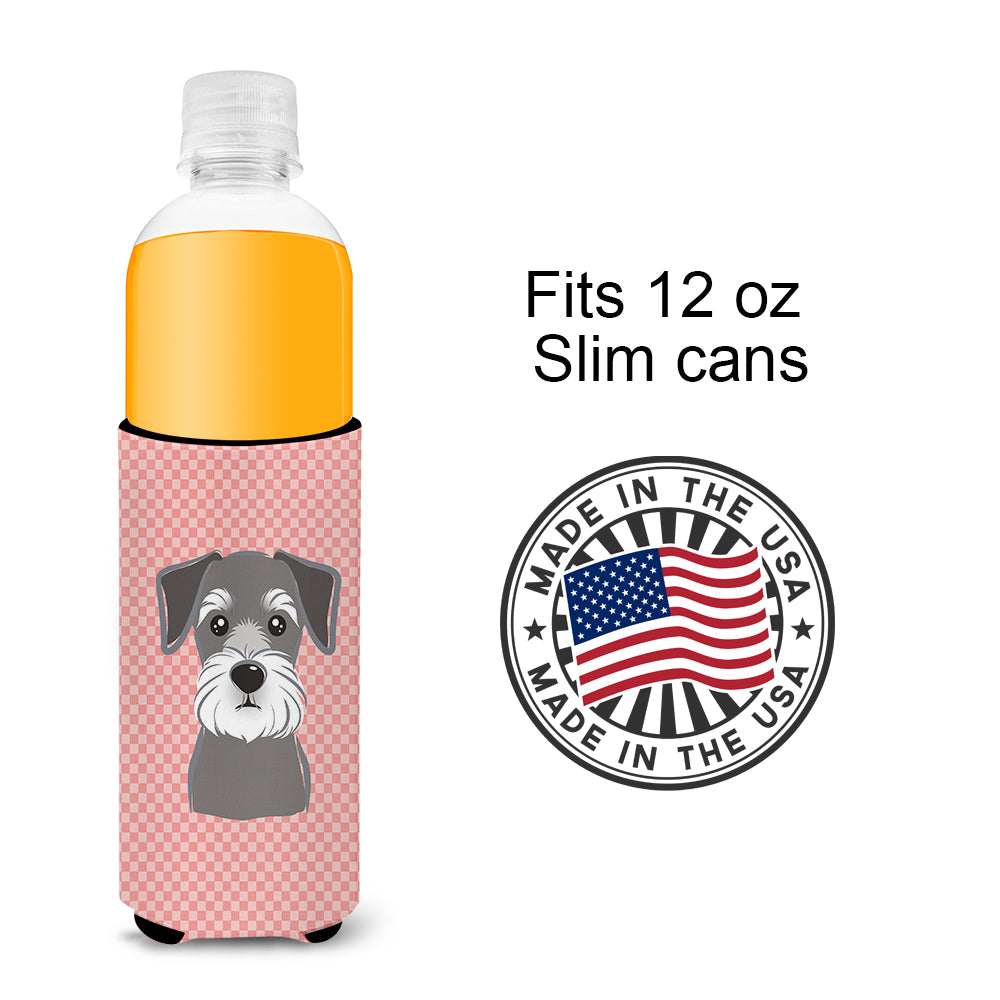 Checkerboard Pink Schnauzer Ultra Beverage Insulators for slim cans BB1206MUK