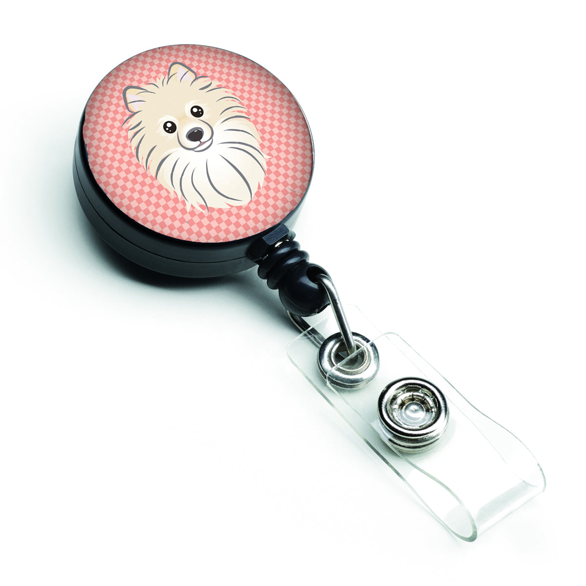 Checkerboard Pink Pomeranian Retractable Badge Reel BB1207BR.