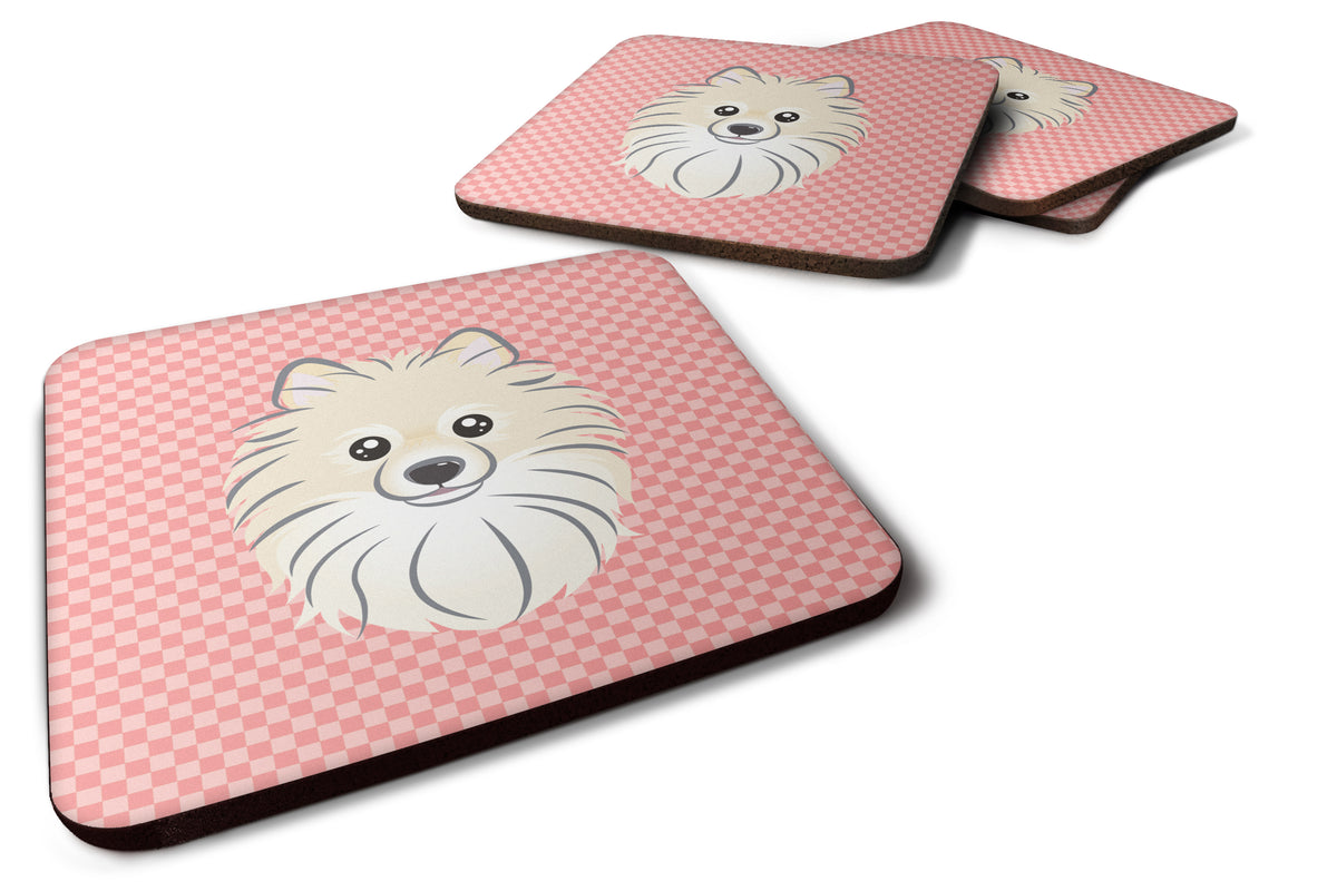 Set of 4 Checkerboard Pink Pomeranian Foam Coasters BB1207FC - the-store.com