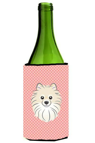 Checkerboard Pink Pomeranian Wine Bottle Beverage Insulator Hugger BB1207LITERK by Caroline&#39;s Treasures