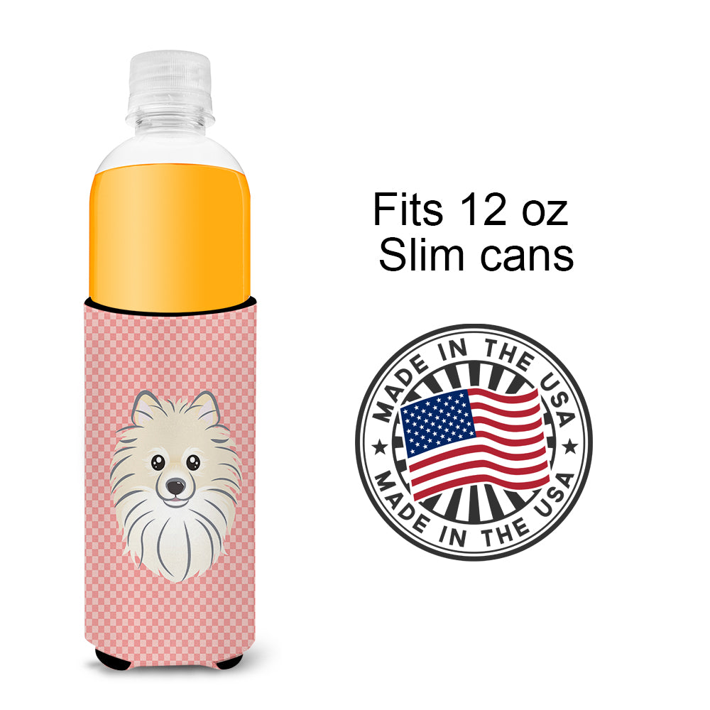 Checkerboard Pink Pomeranian Ultra Beverage Insulators for slim cans BB1207MUK