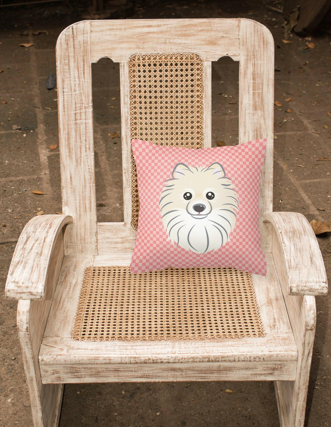 Checkerboard Pink Pomeranian Canvas Fabric Decorative Pillow BB1207PW1414 - the-store.com