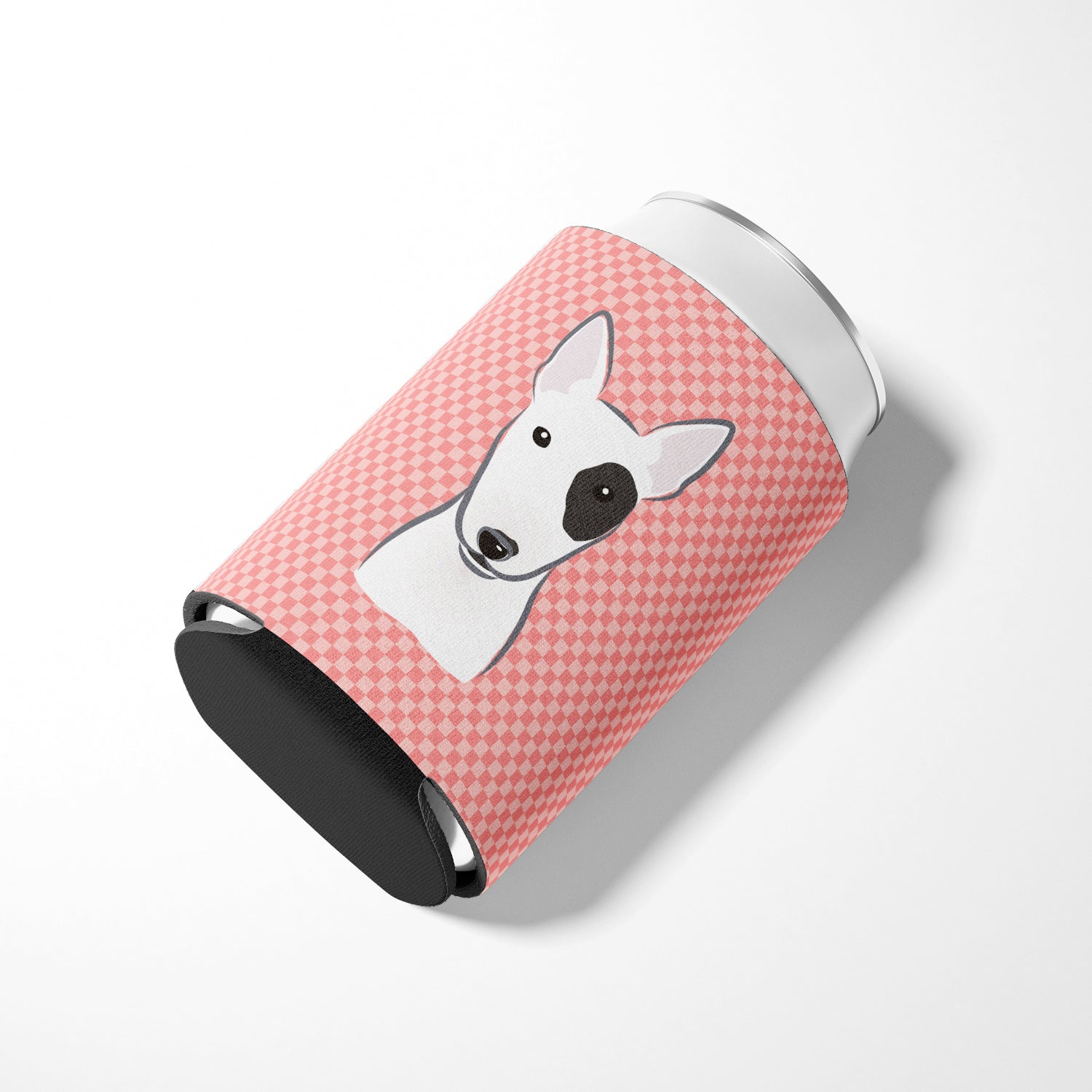 Checkerboard Pink Bull Terrier Can or Bottle Hugger BB1209CC.