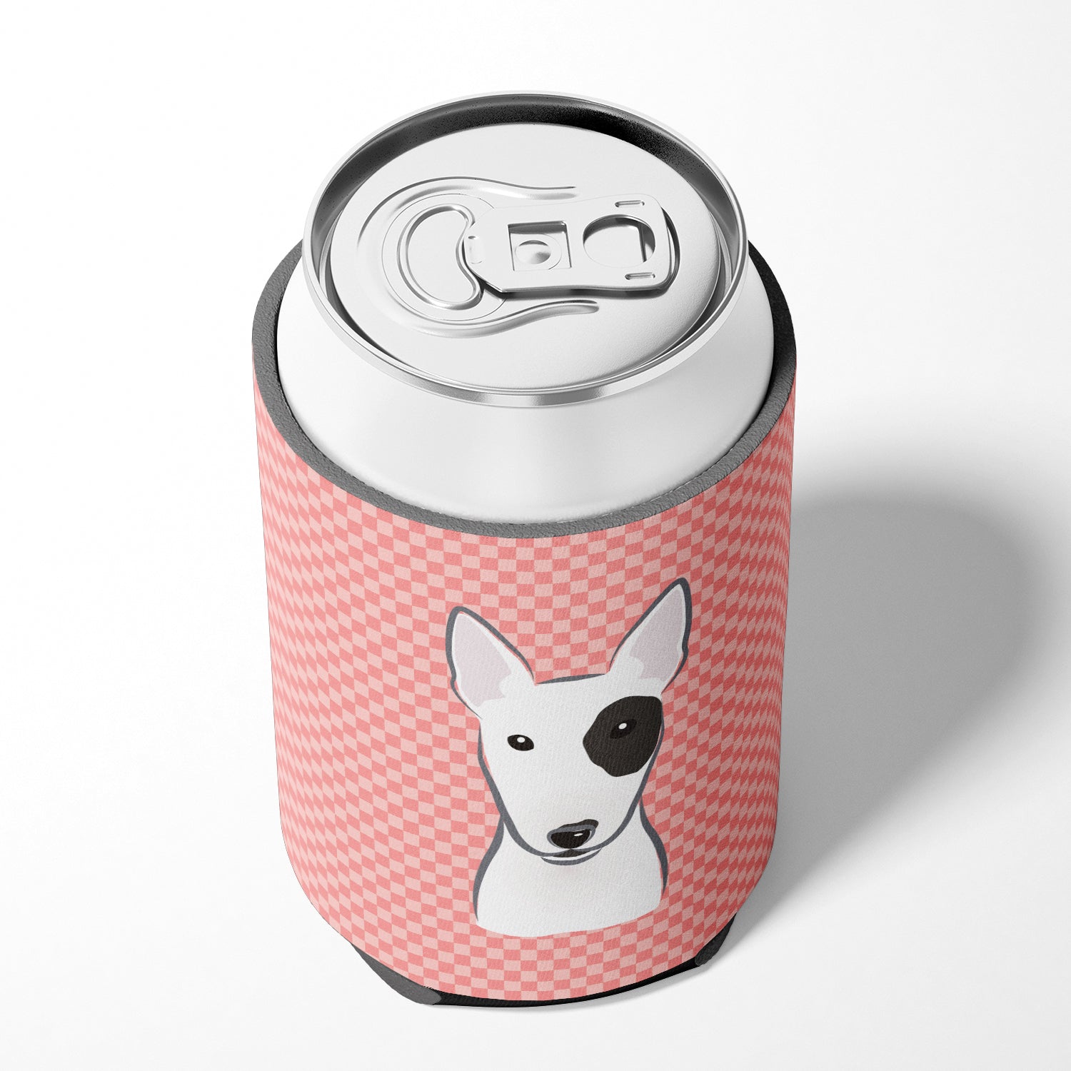 Checkerboard Pink Bull Terrier Can or Bottle Hugger BB1209CC