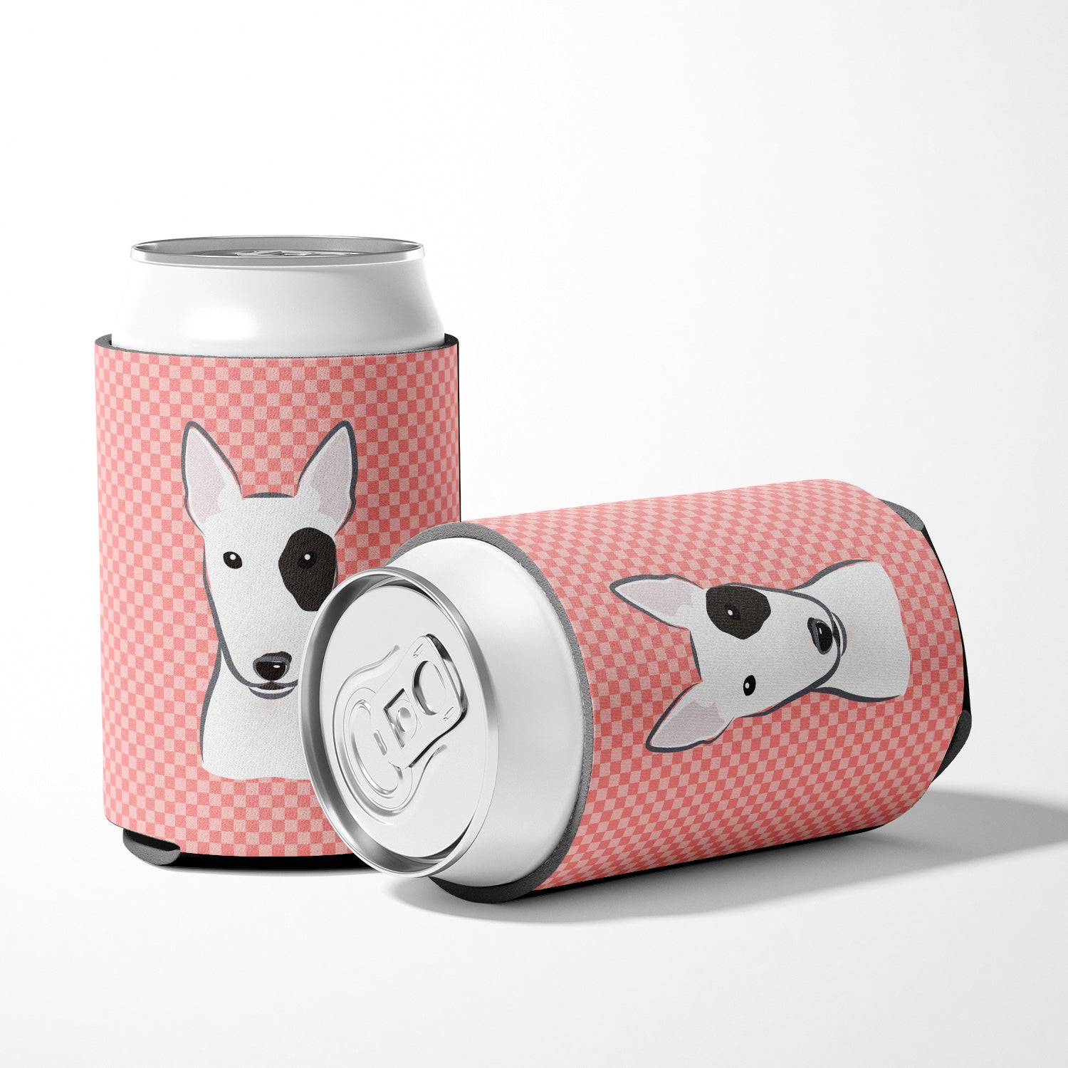 Checkerboard Pink Bull Terrier Can or Bottle Hugger BB1209CC.