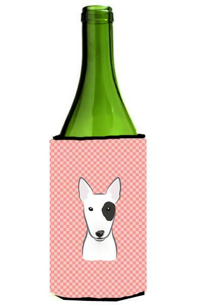 Checkerboard Pink Bull Terrier Wine Bottle Beverage Insulator Hugger BB1209LITERK by Caroline&#39;s Treasures