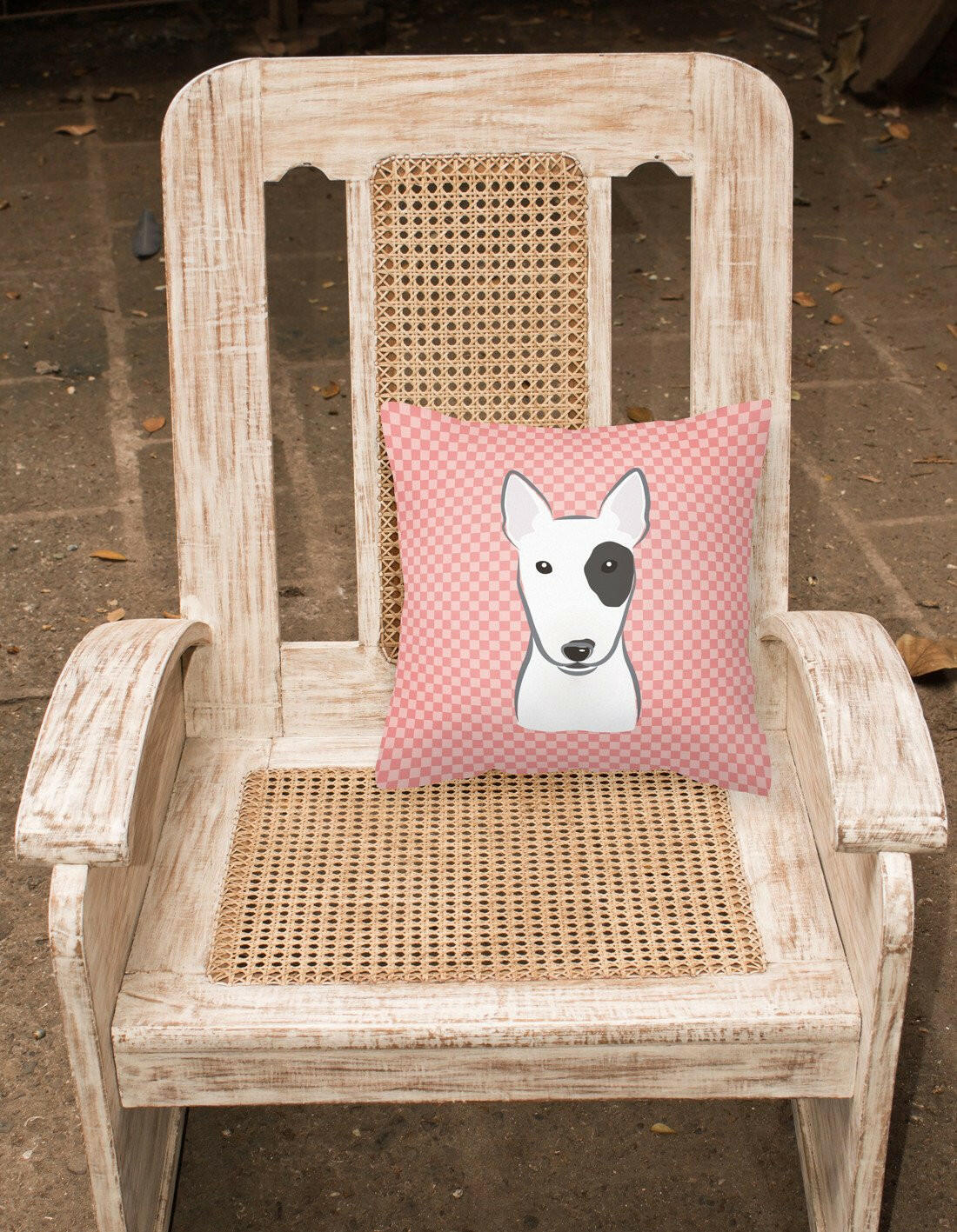 Checkerboard Pink Bull Terrier Canvas Fabric Decorative Pillow BB1209PW1414 - the-store.com