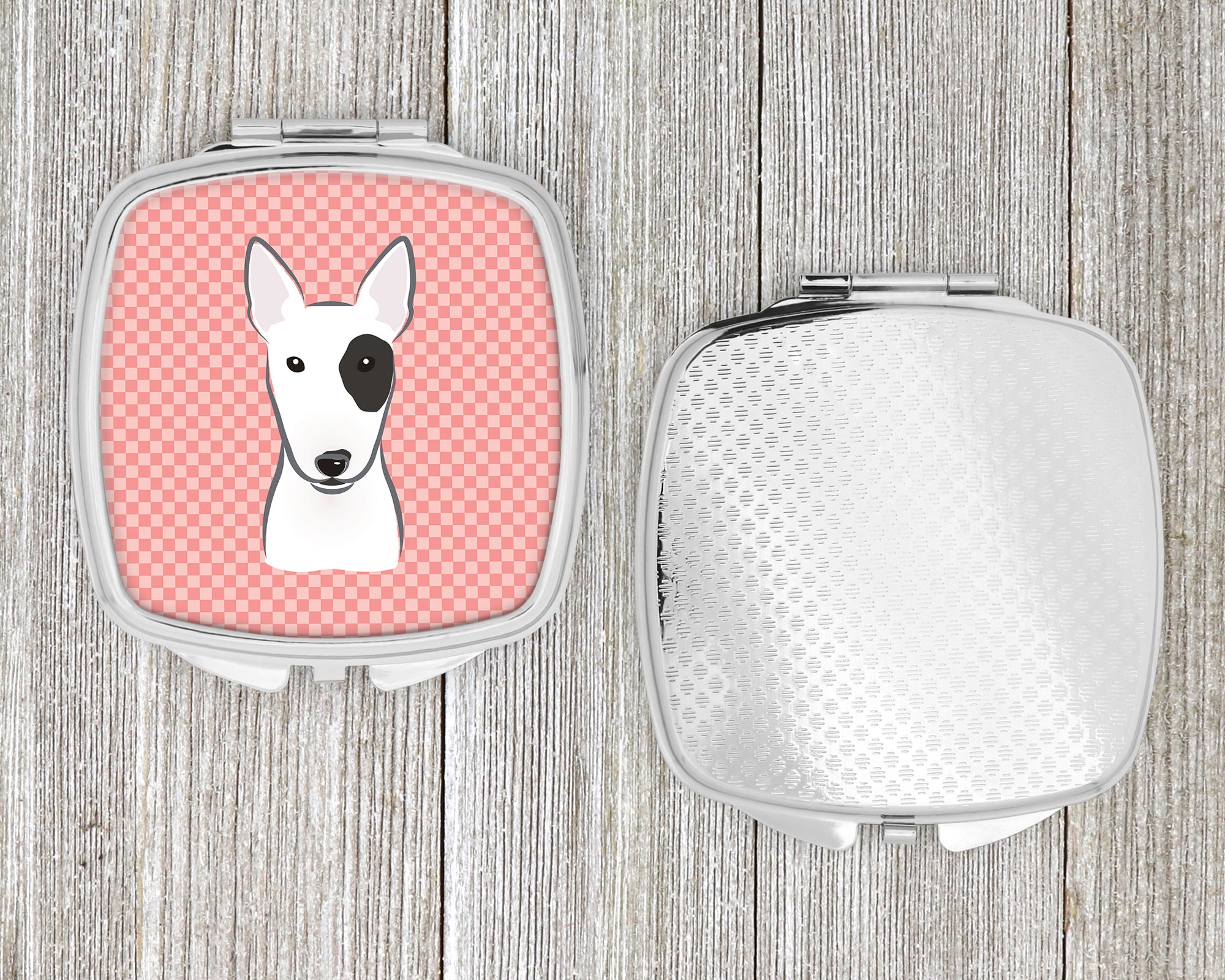 Checkerboard Pink Bull Terrier Compact Mirror BB1209SCM  the-store.com.