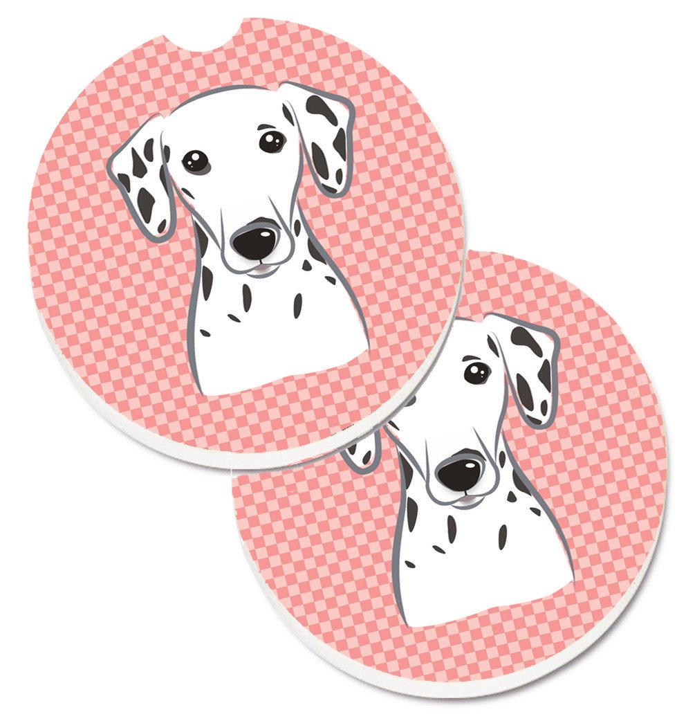 Checkerboard Pink Dalmatian Set of 2 Cup Holder Car Coasters BB1210CARC by Caroline&#39;s Treasures