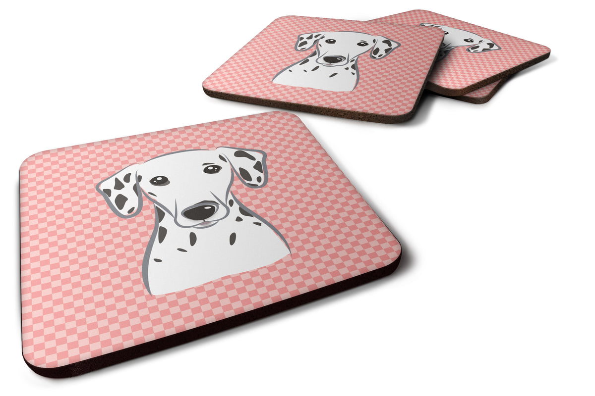 Set of 4 Checkerboard Pink Dalmatian Foam Coasters BB1210FC - the-store.com