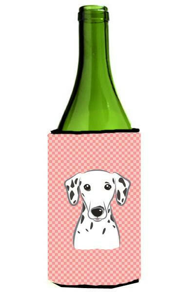 Checkerboard Pink Dalmatian Wine Bottle Beverage Insulator Hugger BB1210LITERK by Caroline&#39;s Treasures