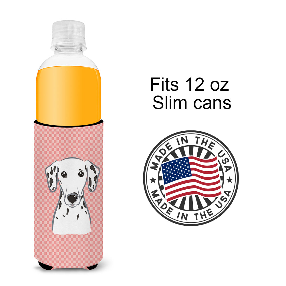 Checkerboard Pink Dalmatian Ultra Beverage Insulators for slim cans BB1210MUK.