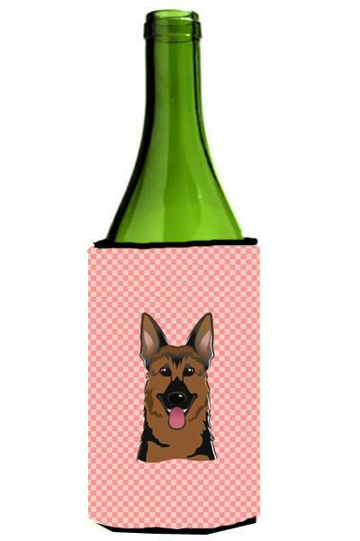 Checkerboard Pink German Shepherd Wine Bottle Beverage Insulator Hugger BB1211LITERK by Caroline&#39;s Treasures