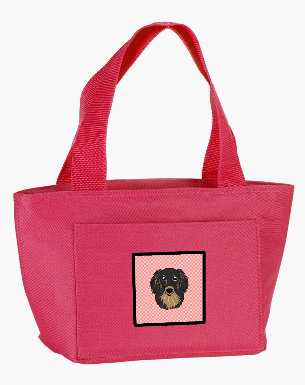 Checkerboard Pink Longhair Black and Tan Dachshund Lunch Bag BB1213PK-8808 by Caroline&#39;s Treasures