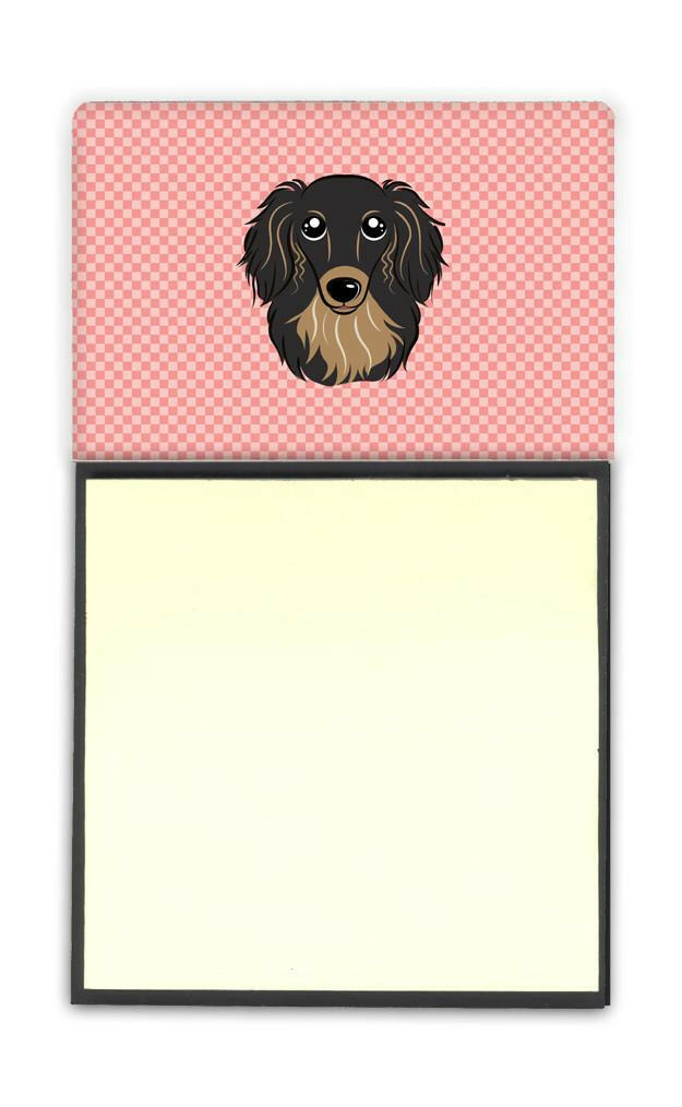 Checkerboard Pink Longhair Black and Tan Dachshund Refiillable Sticky Note Holder or Postit Note Dispenser BB1213SN by Caroline&#39;s Treasures